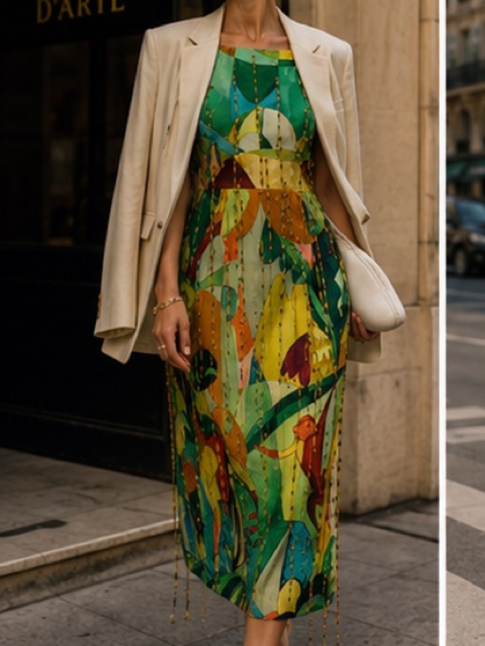 Alemais Mokshini Beaded fringed Green Multi-Color Abstract Print Midi Dress - Picture 7 of 13